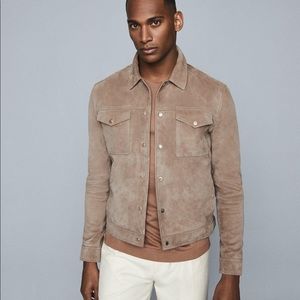 Reiss London Jagger Suede Trucker Jacket in Sawdust